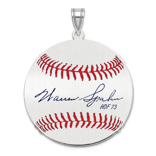 Sterling Silver Rhodium plated Warren Spahn Hall of Fame Signature Large Epoxy Baseball Pendant