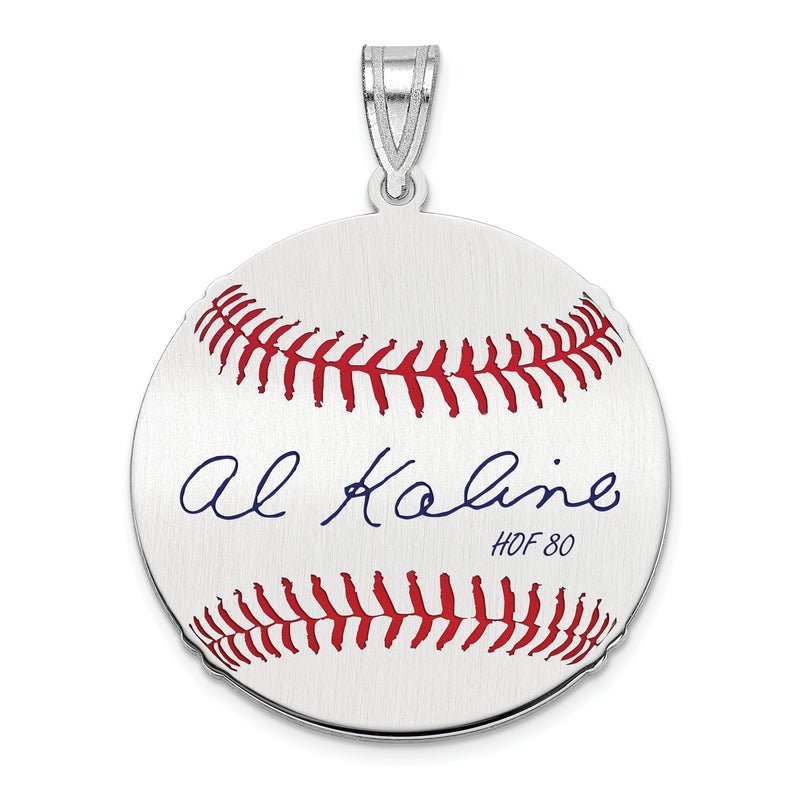 Sterling Silver Rhodium plated Al Kaline Hall of Fame Signature Medium Epoxy Baseball Pendant