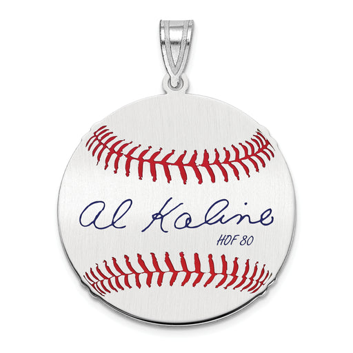 Sterling Silver Rhodium plated Al Kaline Hall of Fame Signature Medium Epoxy Baseball Pendant