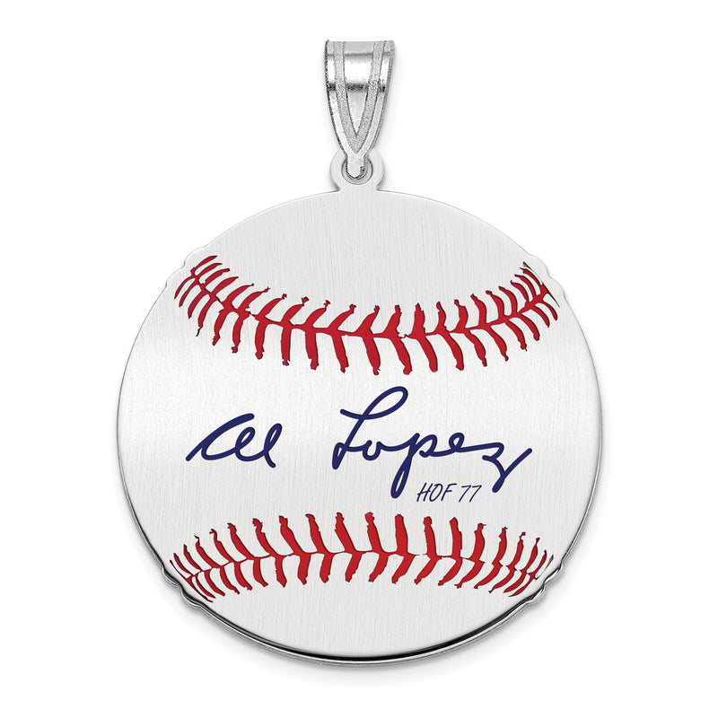 Sterling Silver Rhodium plated Al Lopez Hall of Fame Signature Medium Epoxy Baseball Pendant
