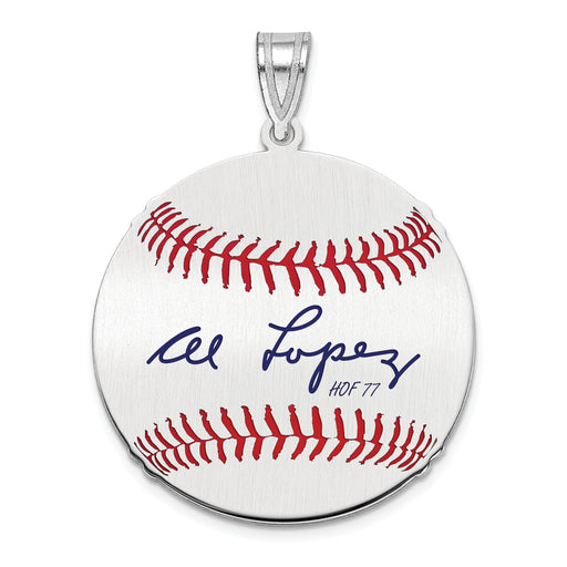 Sterling Silver Rhodium plated Al Lopez Hall of Fame Signature Medium Epoxy Baseball Pendant