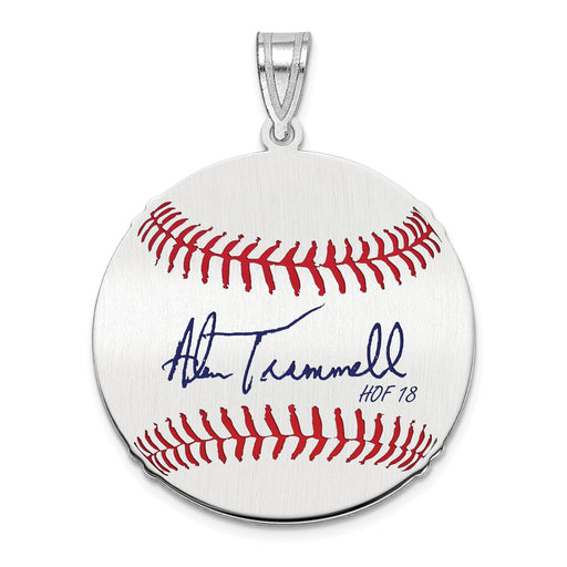 Sterling Silver Rhodium plated Alan Trammell Hall of Fame Signature Medium Epoxy Baseball Pendant