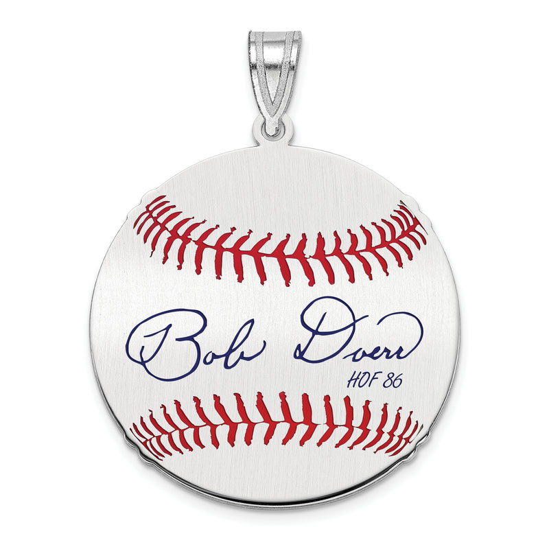 Sterling Silver Rhodium plated Bobby Doerr Hall of Fame Signature Medium Epoxy Baseball Pendant