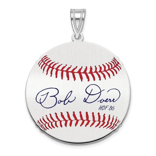 Sterling Silver Rhodium plated Bobby Doerr Hall of Fame Signature Medium Epoxy Baseball Pendant