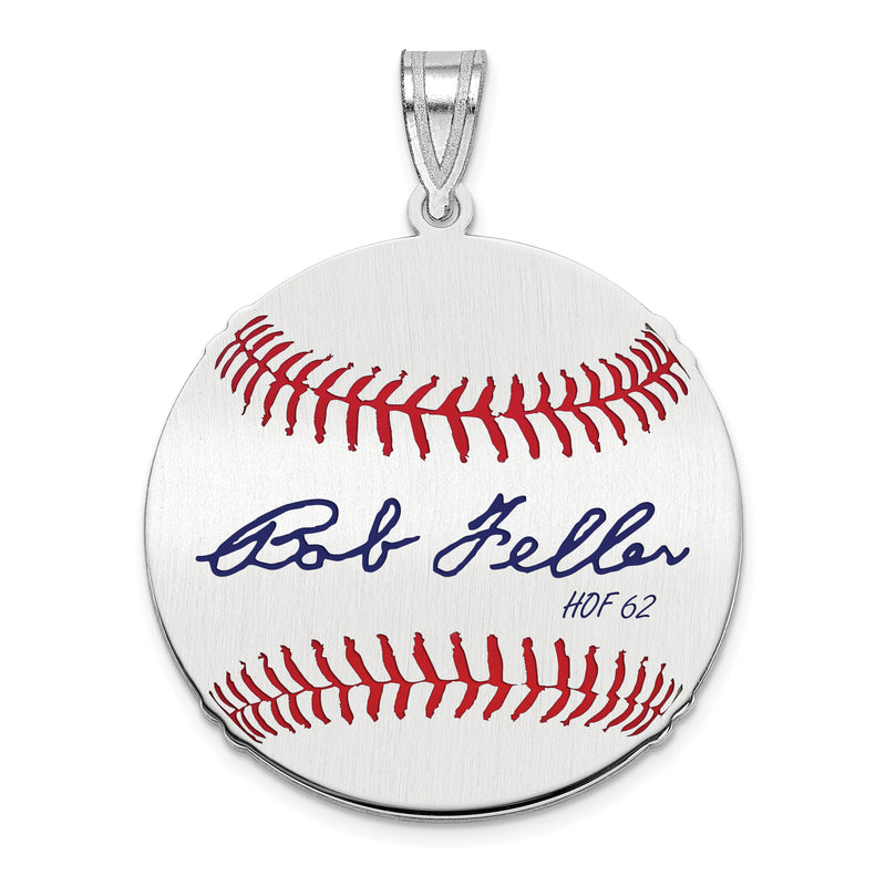 Sterling Silver Rhodium plated Bob Feller Hall of Fame Signature Medium Epoxy Baseball Pendant