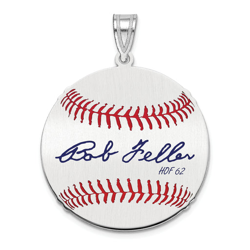 Sterling Silver Rhodium plated Bob Feller Hall of Fame Signature Medium Epoxy Baseball Pendant
