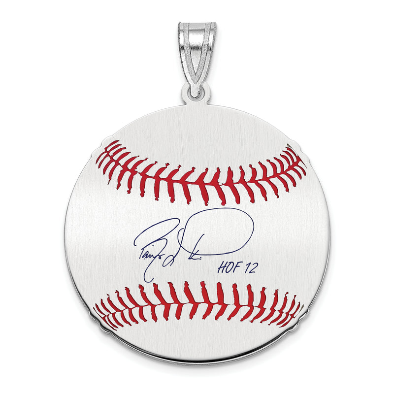 Sterling Silver Rhodium plated Barry Larkin Hall of Fame Signature Medium Epoxy Baseball Pendant