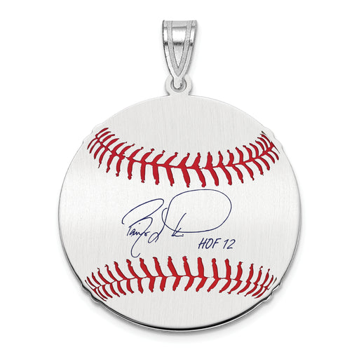 Sterling Silver Rhodium plated Barry Larkin Hall of Fame Signature Medium Epoxy Baseball Pendant