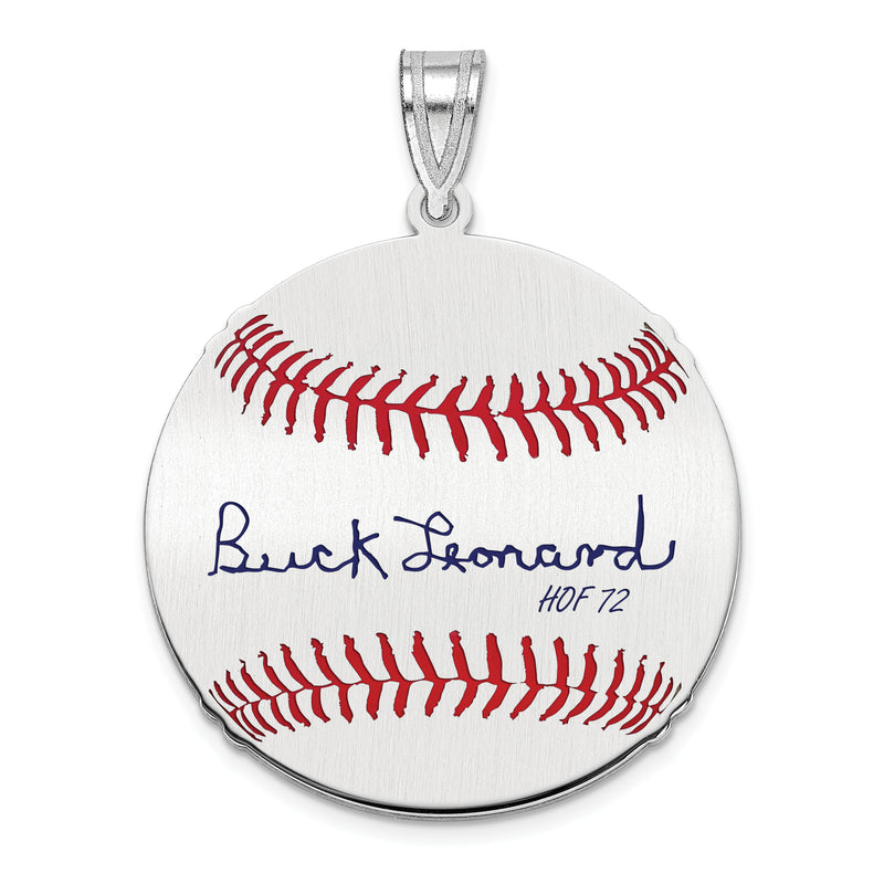 Sterling Silver Rhodium plated Walter BUCK Leonard Hall of Fame Signature Medium Epoxy Baseball Pendant