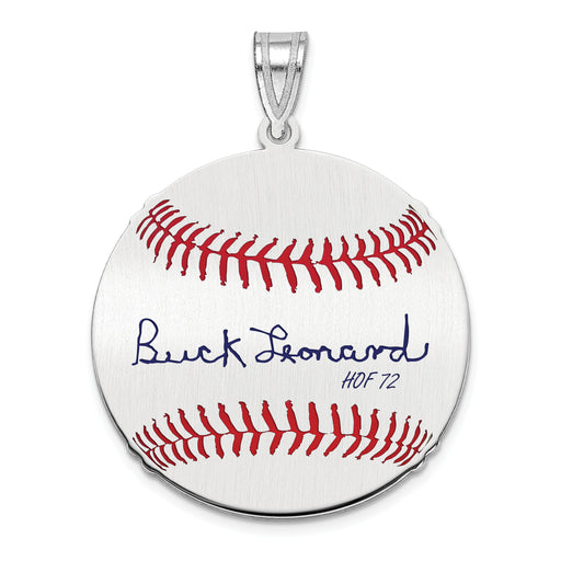 Sterling Silver Rhodium plated Walter BUCK Leonard Hall of Fame Signature Medium Epoxy Baseball Pendant