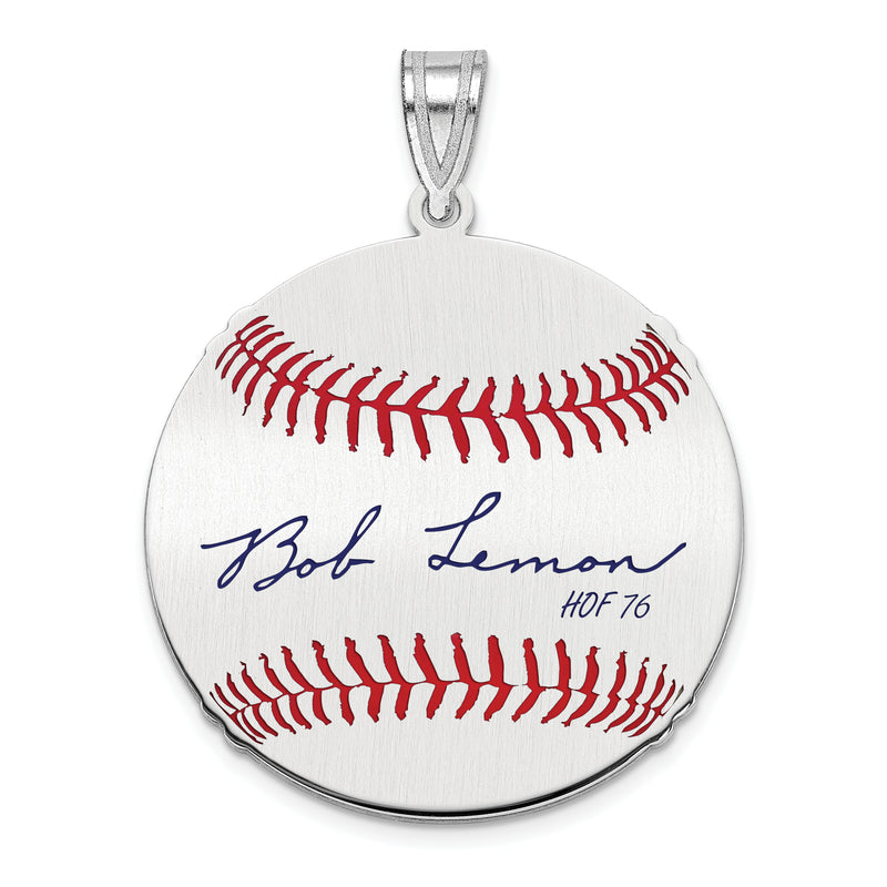 Sterling Silver Rhodium plated Bob Lemon Hall of Fame Signature Medium Epoxy Baseball Pendant
