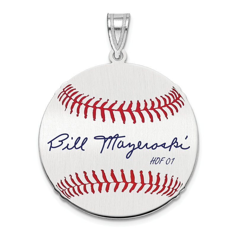 Sterling Silver Rhodium plated William BILL Mazeroski Hall of Fame Signature Medium Epoxy Baseball Pendant