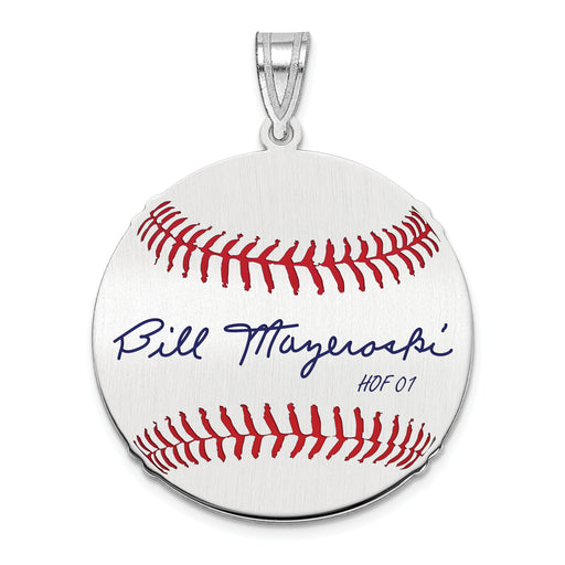 Sterling Silver Rhodium plated William BILL Mazeroski Hall of Fame Signature Medium Epoxy Baseball Pendant