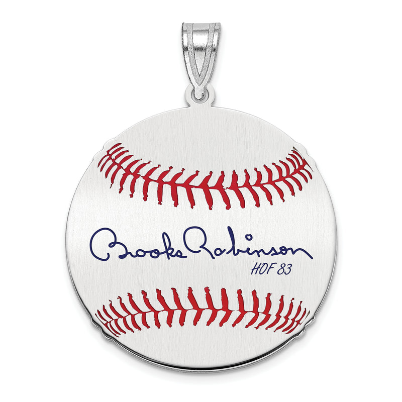 Sterling Silver Rhodium plated Brooks Robinson Hall of Fame Signature Medium Epoxy Baseball Pendant