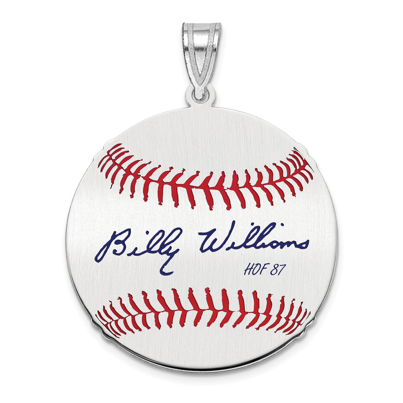 Sterling Silver Rhodium plated Billy Williams Hall of Fame Signature Medium Epoxy Baseball Pendant
