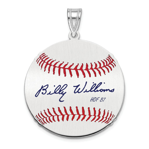 Sterling Silver Rhodium plated Billy Williams Hall of Fame Signature Medium Epoxy Baseball Pendant