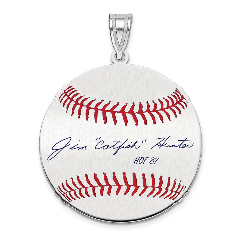 Sterling Silver Rhodium plated Jim CATFISH Hunter Hall of Fame Signature Medium Epoxy Baseball Pendant
