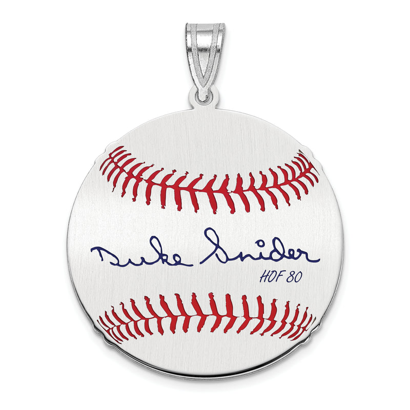 Sterling Silver Rhodium plated Edwin Donald DUKE Snider Hall of Fame Signature Medium Epoxy Baseball Pendant
