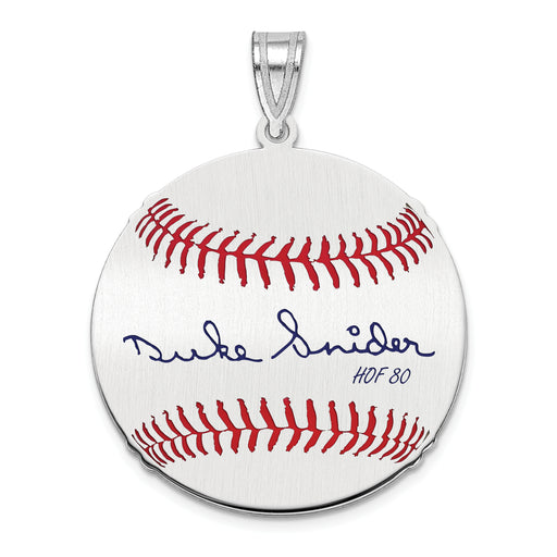 Sterling Silver Rhodium plated Edwin Donald DUKE Snider Hall of Fame Signature Medium Epoxy Baseball Pendant
