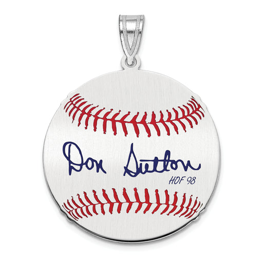 Sterling Silver Rhodium plated Don Sutton Hall of Fame Signature Medium Epoxy Baseball Pendant