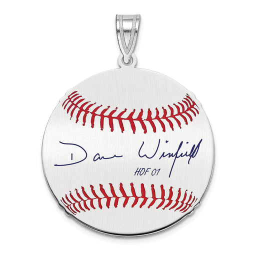 Sterling Silver Rhodium plated Dave Winfield Hall of Fame Signature Medium Epoxy Baseball Pendant