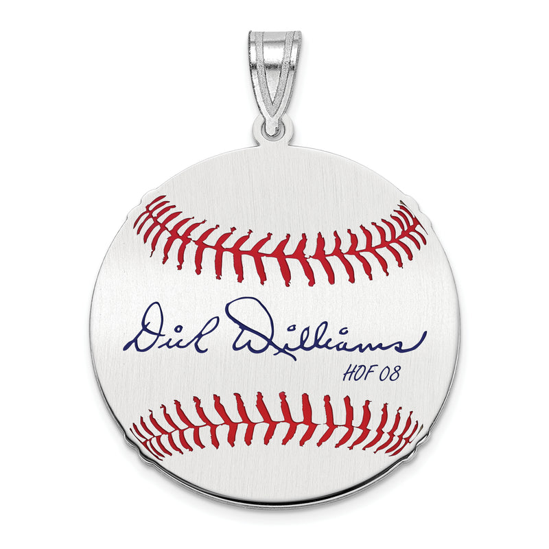 Sterling Silver Rhodium plated Dick Williams Hall of Fame Signature Medium Epoxy Baseball Pendant