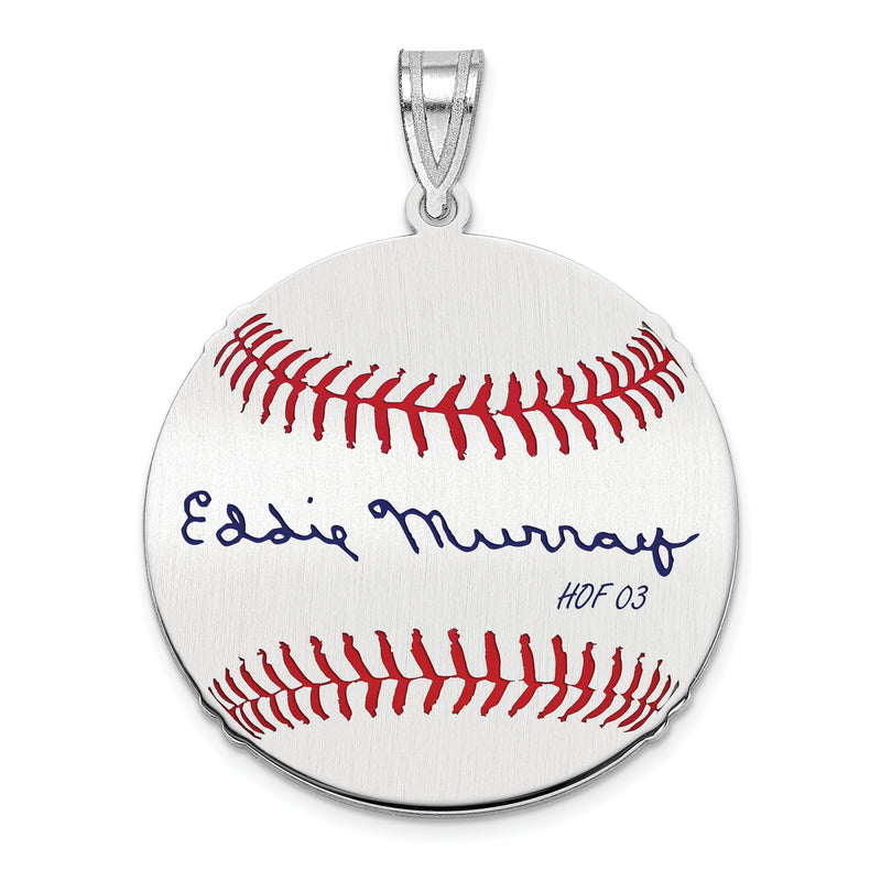 Sterling Silver Rhodium plated Eddie Murray Hall of Fame Signature Medium Epoxy Baseball Pendant
