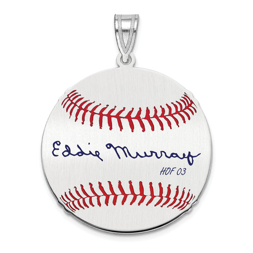 Sterling Silver Rhodium plated Eddie Murray Hall of Fame Signature Medium Epoxy Baseball Pendant