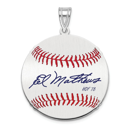 Sterling Silver Rhodium plated Eddie Mathews Hall of Fame Signature Medium Epoxy Baseball Pendant