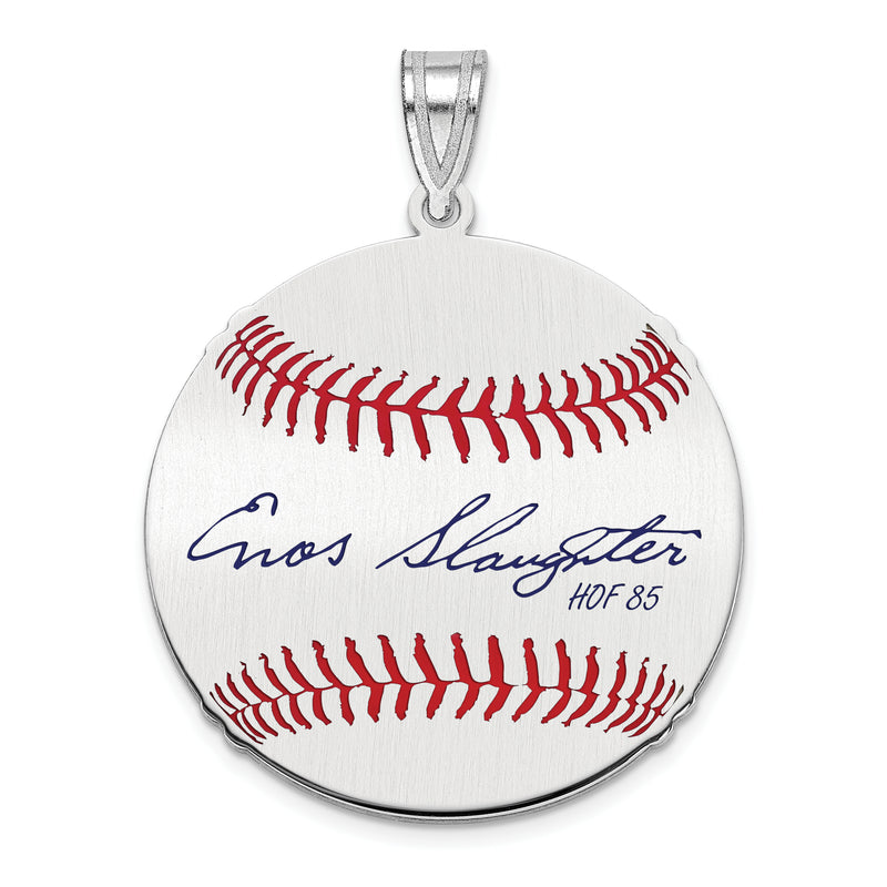 Sterling Silver Rhodium plated Enos Slaughter Hall of Fame Signature Medium Epoxy Baseball Pendant