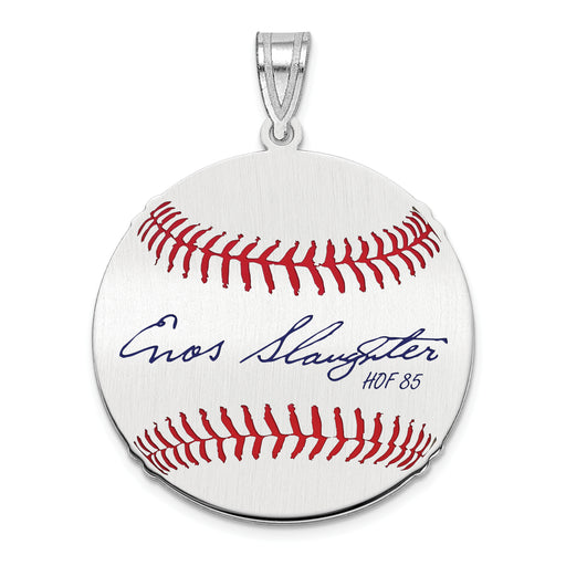 Sterling Silver Rhodium plated Enos Slaughter Hall of Fame Signature Medium Epoxy Baseball Pendant