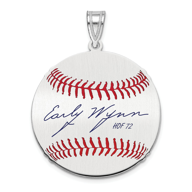 Sterling Silver Rhodium plated Early Wynn Jr Hall of Fame Signature Medium Epoxy Baseball Pendant