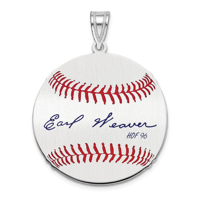 Sterling Silver Rhodium plated Earl Weaver Hall of Fame Signature Medium Epoxy Baseball Pendant