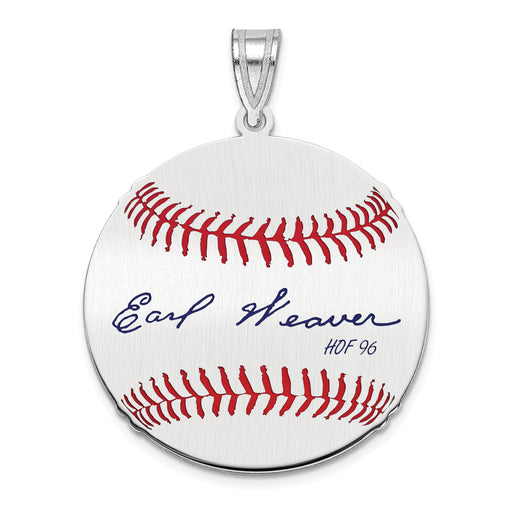 Sterling Silver Rhodium plated Earl Weaver Hall of Fame Signature Medium Epoxy Baseball Pendant