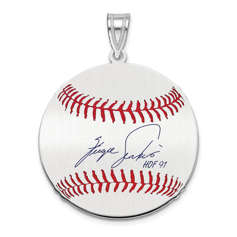 Sterling Silver Rhodium plated Fergie Jenkins Hall of Fame Signature Medium Epoxy Baseball Pendant