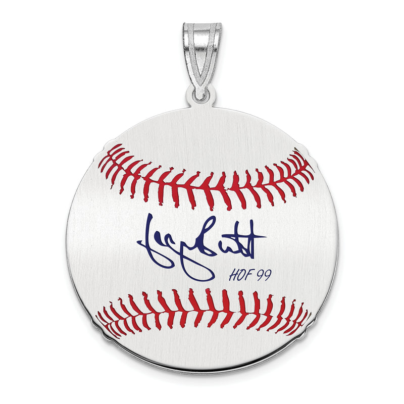 Sterling Silver Rhodium plated George Brett Hall of Fame Signature Medium Epoxy Baseball Pendant