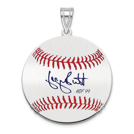 Sterling Silver Rhodium plated George Brett Hall of Fame Signature Medium Epoxy Baseball Pendant