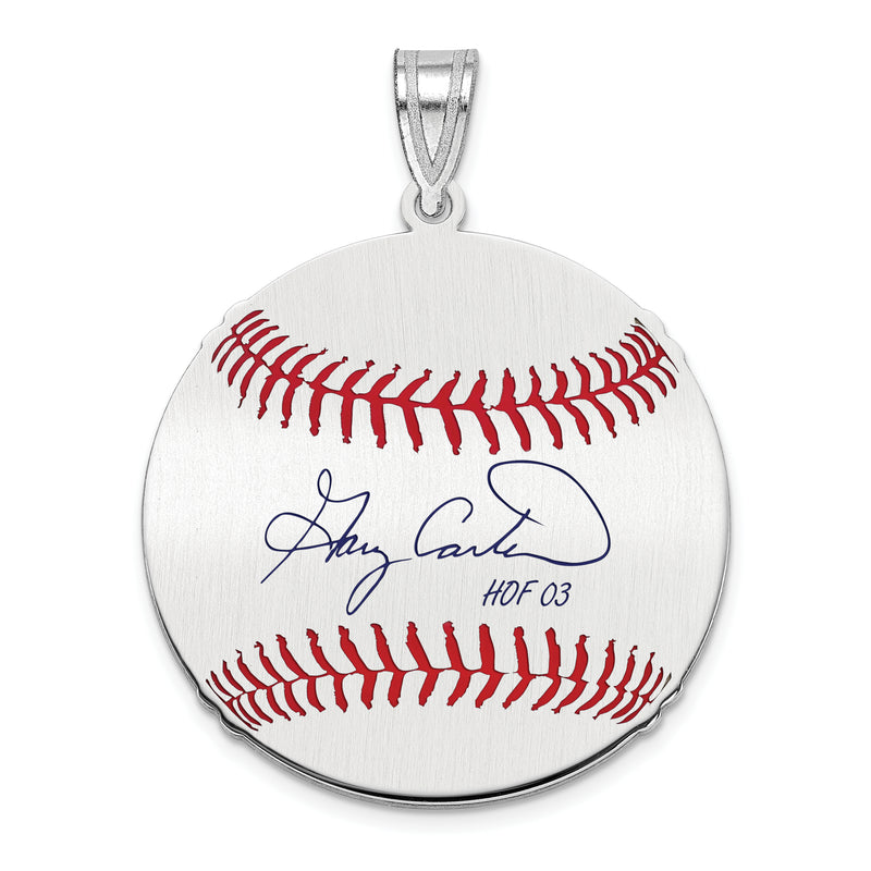 Sterling Silver Rhodium plated Gary Carter Hall of Fame Signature Medium Epoxy Baseball Pendant