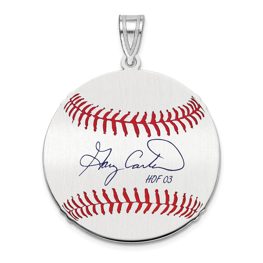 Sterling Silver Rhodium plated Gary Carter Hall of Fame Signature Medium Epoxy Baseball Pendant