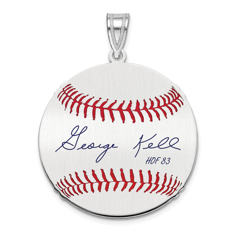 Sterling Silver Rhodium plated George Kell Hall of Fame Signature Medium Epoxy Baseball Pendant