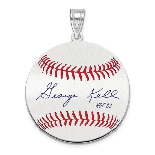 Sterling Silver Rhodium plated George Kell Hall of Fame Signature Medium Epoxy Baseball Pendant