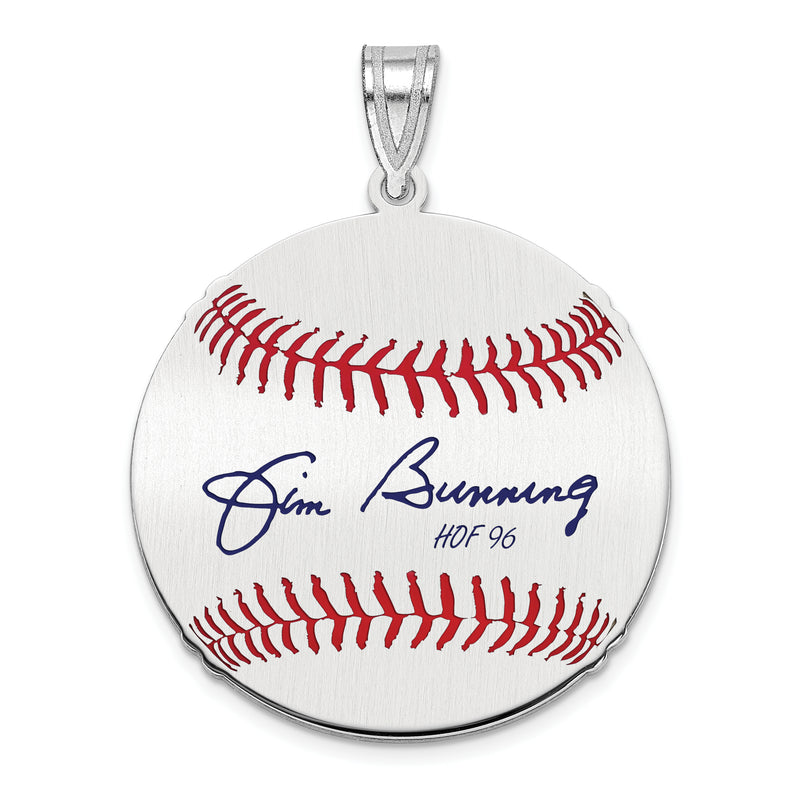 Sterling Silver Rhodium plated Jim Bunning Hall of Fame Signature Medium Epoxy Baseball Pendant
