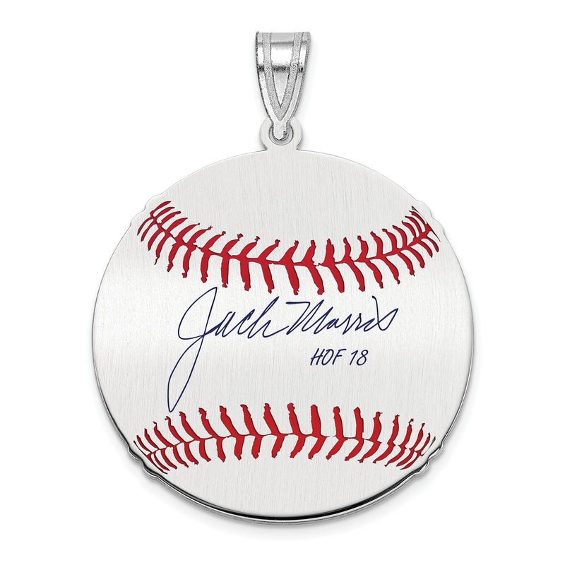 Sterling Silver Rhodium plated John JACK Morris Hall of Fame Signature Medium Epoxy Baseball Pendant