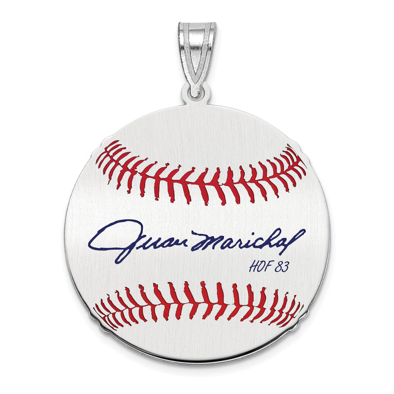 Sterling Silver Rhodium plated Juan Marichal Hall of Fame Signature Medium Epoxy Baseball Pendant
