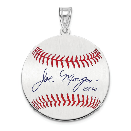 Sterling Silver Rhodium plated Joe Morgan Hall of Fame Signature Medium Epoxy Baseball Pendant