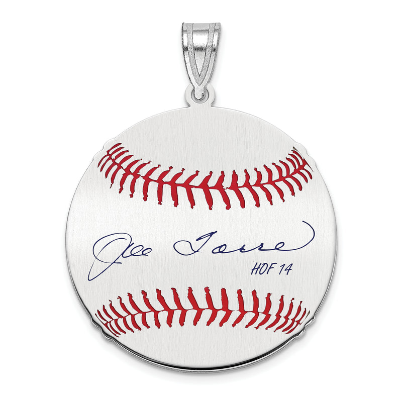 Sterling Silver Rhodium plated Joe Torre Hall of Fame Signature Medium Epoxy Baseball Pendant