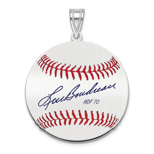 Sterling Silver Rhodium plated Lou Boudreau Hall of Fame Signature Medium Epoxy Baseball Pendant