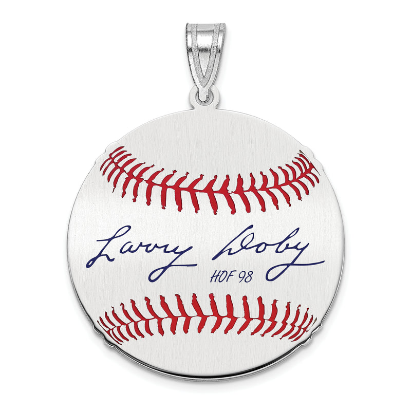 Sterling Silver Rhodium plated Larry Doby Hall of Fame Signature Medium Epoxy Baseball Pendant