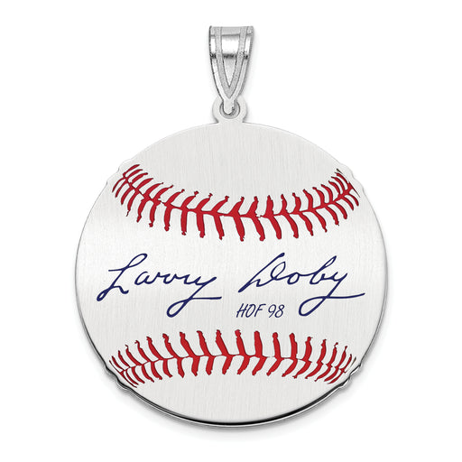Sterling Silver Rhodium plated Larry Doby Hall of Fame Signature Medium Epoxy Baseball Pendant