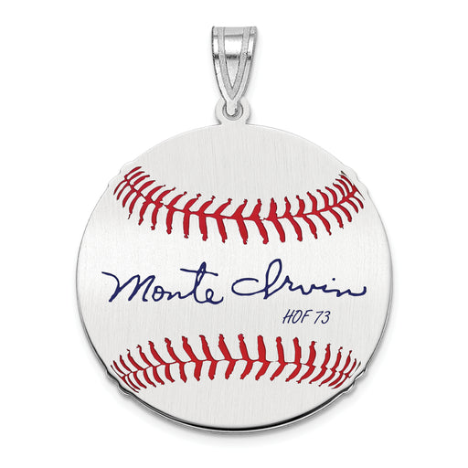 Sterling Silver Rhodium plated Monte Irvin Hall of Fame Signature Medium Epoxy Baseball Pendant